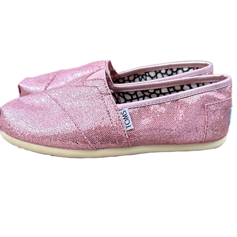 TOMS Pink Glitter Slip-On Flats Sparkle Balletcore Women’s 6 NWOT - Picture 5 of 9